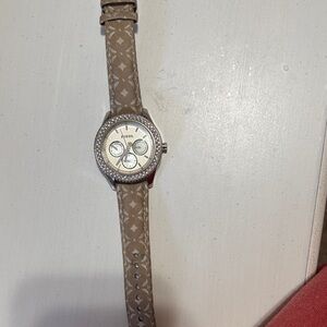 Fossil Beige Geometric Strap Watch